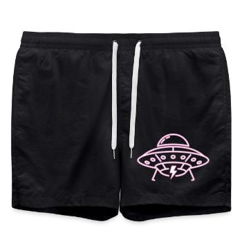 UFO Neon Pink Lightning Party Techno Vector - Swim Trunks - black - Front - AI Model Male 185 light (185cm)