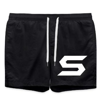 Geometrischer Zickzack-Kontrast - Badeshorts - Schwarz - Vorne - AI Model Male 185 light (185cm)