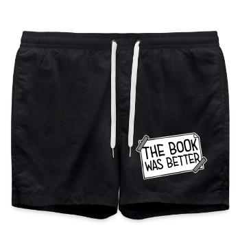 The Book Was Better Lustig Bücherwurm Film Spruch - Badeshorts - Schwarz - Vorne - AI Model Male 185 light (185cm)