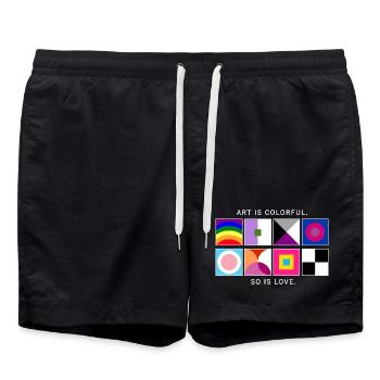 Kunst ist bunt – Liebe auch – LGBTQIA+ geometrisch - Badeshorts - Schwarz - Vorne - AI Model Male 185 light (185cm)