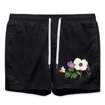 Mohn · Narzisse · Natur · Bunter Lavendel - Badeshorts - Schwarz - Vorne - AI Model Male 185 light (185cm)