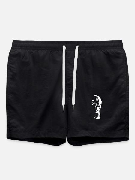 Street art silhouette with rose - Swim Trunks - black
