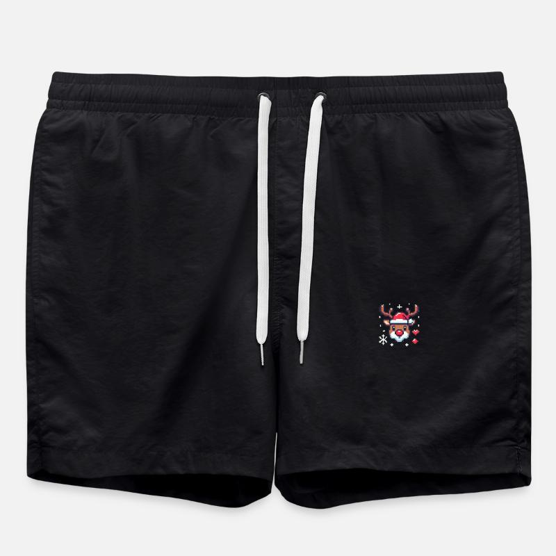 8 Bit Christmas Reindeer Head - Swim Trunks - black