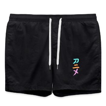 Anime (Trickfilm) Japanisch Schriftzeichen -TUSCHE - Badeshorts - Schwarz - Vorne - AI Model Male 185 light (185cm)