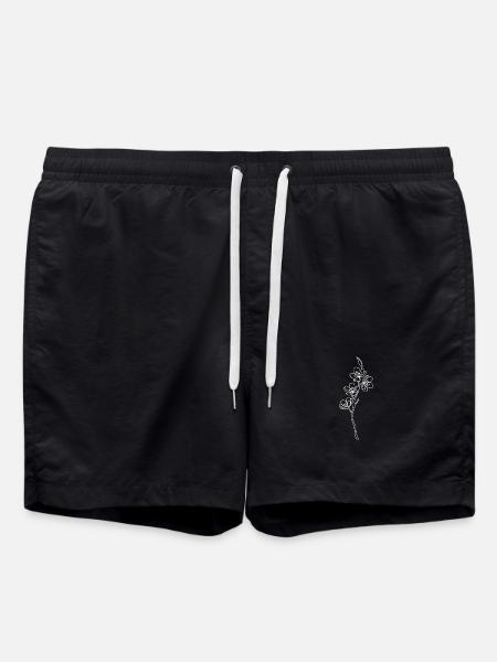 Florale Linienblüte - Badeshorts - Schwarz