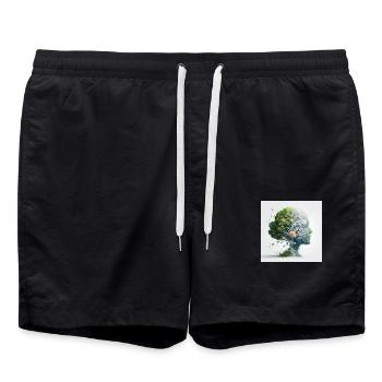 Abstrakte Kunst: Frau und Natur - Badeshorts - Schwarz - Vorne - AI Model Male 185 light (185cm)