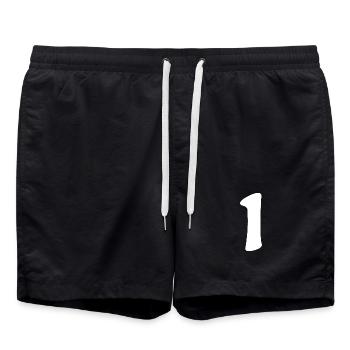 Eins: Minimalistische Ziffer 1 | Erster - Badeshorts - Schwarz - Vorne - AI Model Male 185 light (185cm)