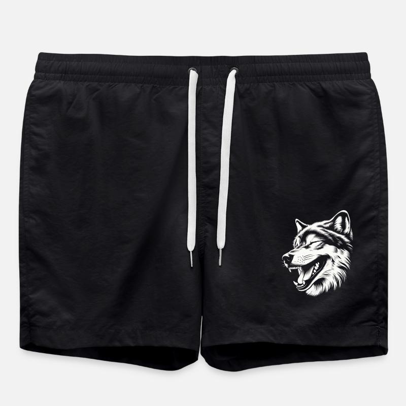 Laughing 🐺 wolf - Swim Trunks - black