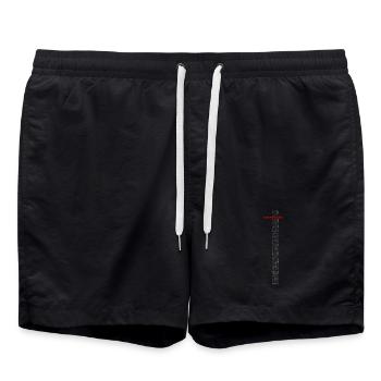 Alert! Antifascista! - Wortkunst rot/grau - Badeshorts - Schwarz - Vorne - AI Model Male 185 light (185cm)