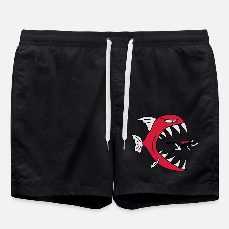 Monster Fish Eats Diver - Swim Trunks - black