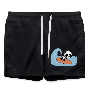 Panda Surfer reitet die Welle - Comic Style Motiv - Badeshorts - Schwarz - Vorne - AI Model Male 185 light (185cm)