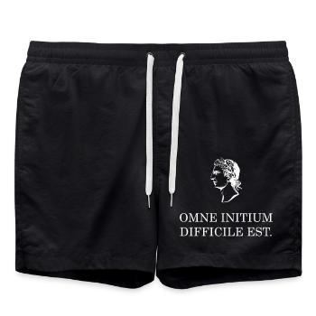 all beginning is difficult latin white - Swim Trunks - black - Front - AI Model Male 185 light (185cm)
