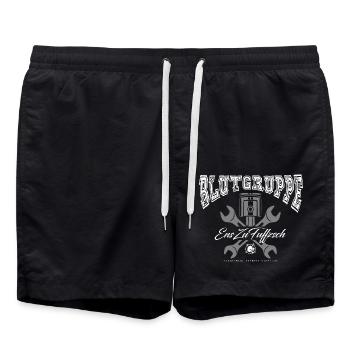 BLUTGRUPPE - EnsZuFuffzsch - 1:50 Ostalgie DDR - Badeshorts - Schwarz - Vorne - AI Model Male 185 light (185cm)