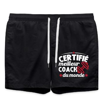 Certifié Meilleur Coach Du Monde Humour Cadeau - Short de bain - noir - Devant - AI Model Male 185 light (185cm)