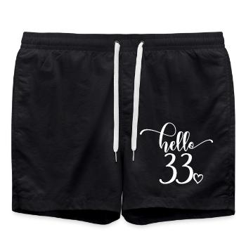 Hello 33 - Cute 33rd Birthday Gift For Women - Swim Trunks - black - Front - AI Model Male 185 light (185cm)