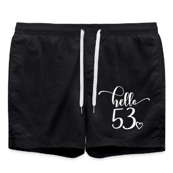 Hello 53 - Cute 53rd Birthday Gift For Women - Swim Trunks - black - Front - AI Model Male 185 light (185cm)