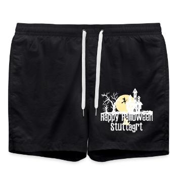 Happy Halloween in Stuttgart Stadtnamen Design - Badeshorts - Schwarz - Vorne - AI Model Male 185 light (185cm)