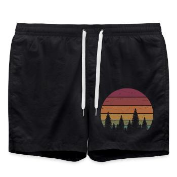 Retro Forest Mountains Randonnée Aventure en plein air - Short de bain - noir - Devant - AI Model Male 185 light (185cm)