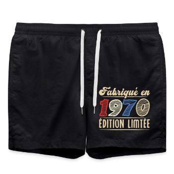 Fabriqué en 1970, Vintage cadeau d'anniversaire - Short de bain - noir - Devant - AI Model Male 185 light (185cm)