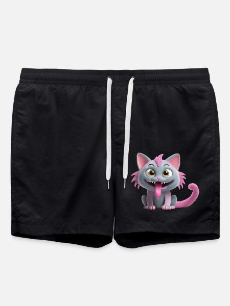 Cat monster creepy and cute - Swim Trunks - black