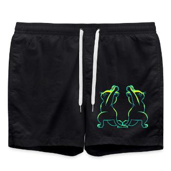 Yoga Vintage Retro 80s 90s Cat Cats - Swim Trunks - black - Front - AI Model Male 185 light (185cm)