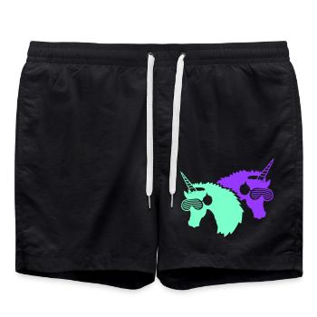 2 Coole DJ Einhörner Zwei Team Party Club Musik - Badeshorts - Schwarz - Vorne - AI Model Male 185 light (185cm)