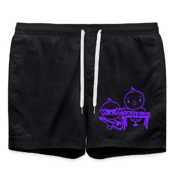 2 Chicks Birds Ducks Ribbon Cute Two Friends Team - Swim Trunks - black - Front - AI Model Male 185 light (185cm)