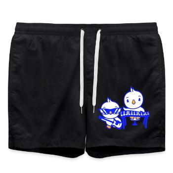 2 Chicks Birds Ducks Ribbon Cute Two Friends Team - Swim Trunks - black - Front - AI Model Male 185 light (185cm)