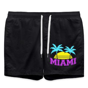 Miami États-Unis Palm Trees Beach Sun America Floride Logo - Short de bain - noir - Devant - AI Model Male 185 light (185cm)