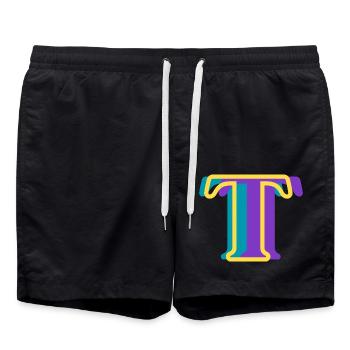 Lettre t multicolore - Short de bain - noir - Devant - AI Model Male 185 light (185cm)