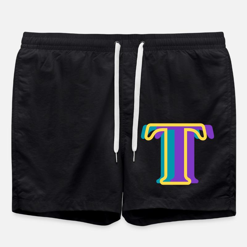 Multi-coloured letter t - Swim Trunks - black