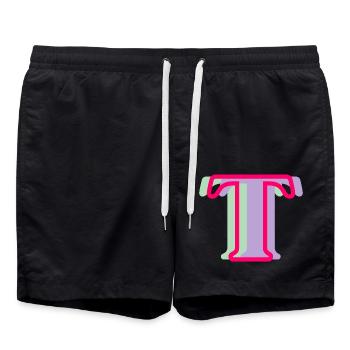 Multicolored letter t - Swim Trunks - black - Front - AI Model Male 185 light (185cm)