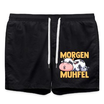 cow farmer farmer morning mill - Swim Trunks - black - Front - AI Model Male 185 light (185cm)