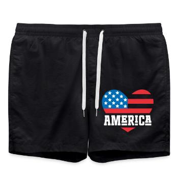Amerika Flagge Herz - Badeshorts - Schwarz - Vorne - AI Model Male 185 light (185cm)