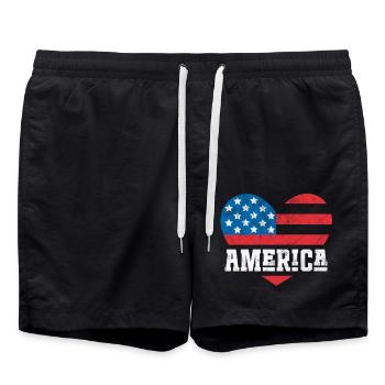 America Flag Heart - Swim Trunks - black - Front - AI Model Male 185 light (185cm)