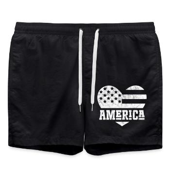 America Flag Heart White - Swim Trunks - black - Front - AI Model Male 185 light (185cm)
