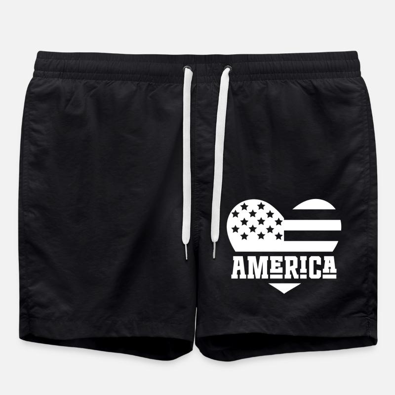 Drapeau de l’Amérique Coeur Blanc - Short de bain - noir