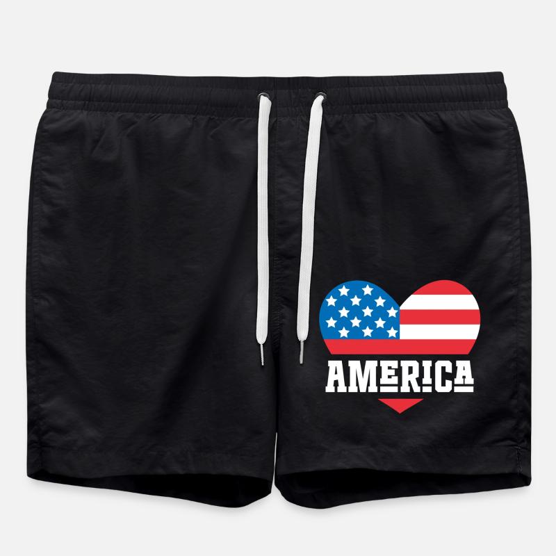 America Flag Heart - Swim Trunks - black