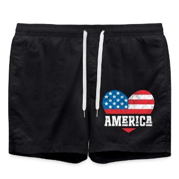 America Flag Heart - Swim Trunks - black - Front - AI Model Male 185 light (185cm)