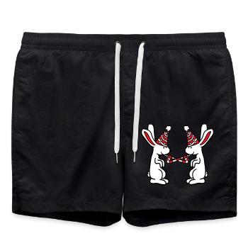 2 lapins anniversaire équipe cadeau crapaud chapeau de fête - Short de bain - noir - Devant - AI Model Male 185 light (185cm)