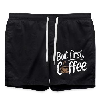 Aber erster Kaffee Koffein Morgen Espresso Lustig - Badeshorts - Schwarz - Vorne - AI Model Male 185 light (185cm)