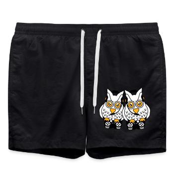 2 Gamer Owls Play Team Friends Two Player Duo - Swim Trunks - black - Front - AI Model Male 185 light (185cm)