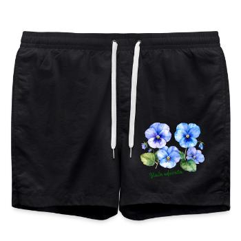 Viola odorata - botanische Illustration - Badeshorts - Schwarz - Vorne - AI Model Male 185 light (185cm)