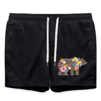 A bear with flowers - Swim Trunks - black - Front - AI Model Male 185 light (185cm)