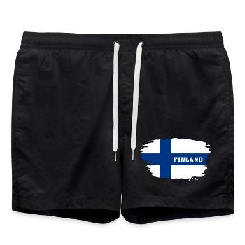 Finnland Flagge / Geschenk Helsinki Skandinavien - Badeshorts - Schwarz - Vorne - AI Model Male 185 light (185cm)
