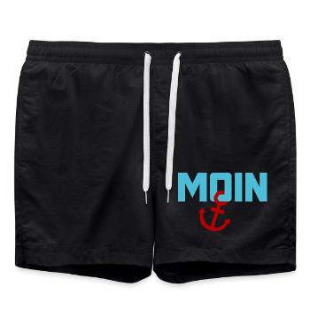 Moin Anker Ahoi Nordsee Ostsee Strand Urlaub Küste - Badeshorts - Schwarz - Vorne - AI Model Male 185 light (185cm)