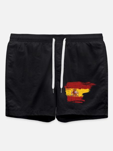 Spain Flag Brushstroke Crest - Swim Trunks - black