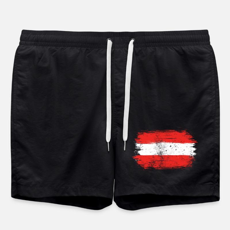 Red-White-Red Brush Flag - Swim Trunks - black