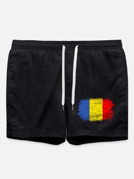 Brushstroke Romanian Flag - Swim Trunks - black