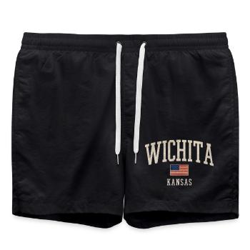 Wichita Kansas Vintage Flag Arch - Badeshorts - Schwarz - Vorne - AI Model Male 185 light (185cm)